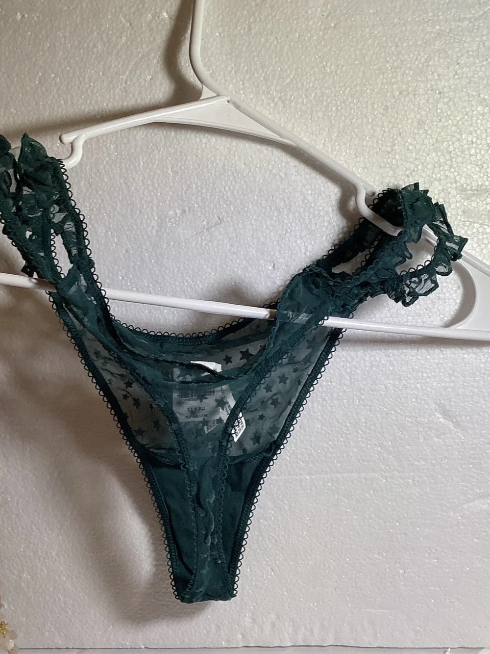 PINK Victoria's Secret Dark Green Star Sheer Lace Thong